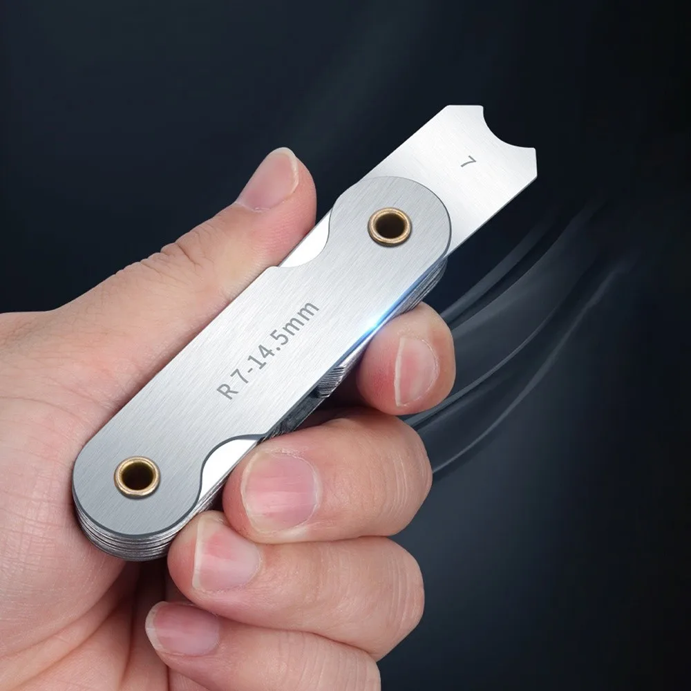 Stainless Steel Radius Gauge Screw Pitch R0.3-1.5/R1-7/ R7.5-15/ R15.5-25 Radius Fillet Gage Arc Measuring Tool