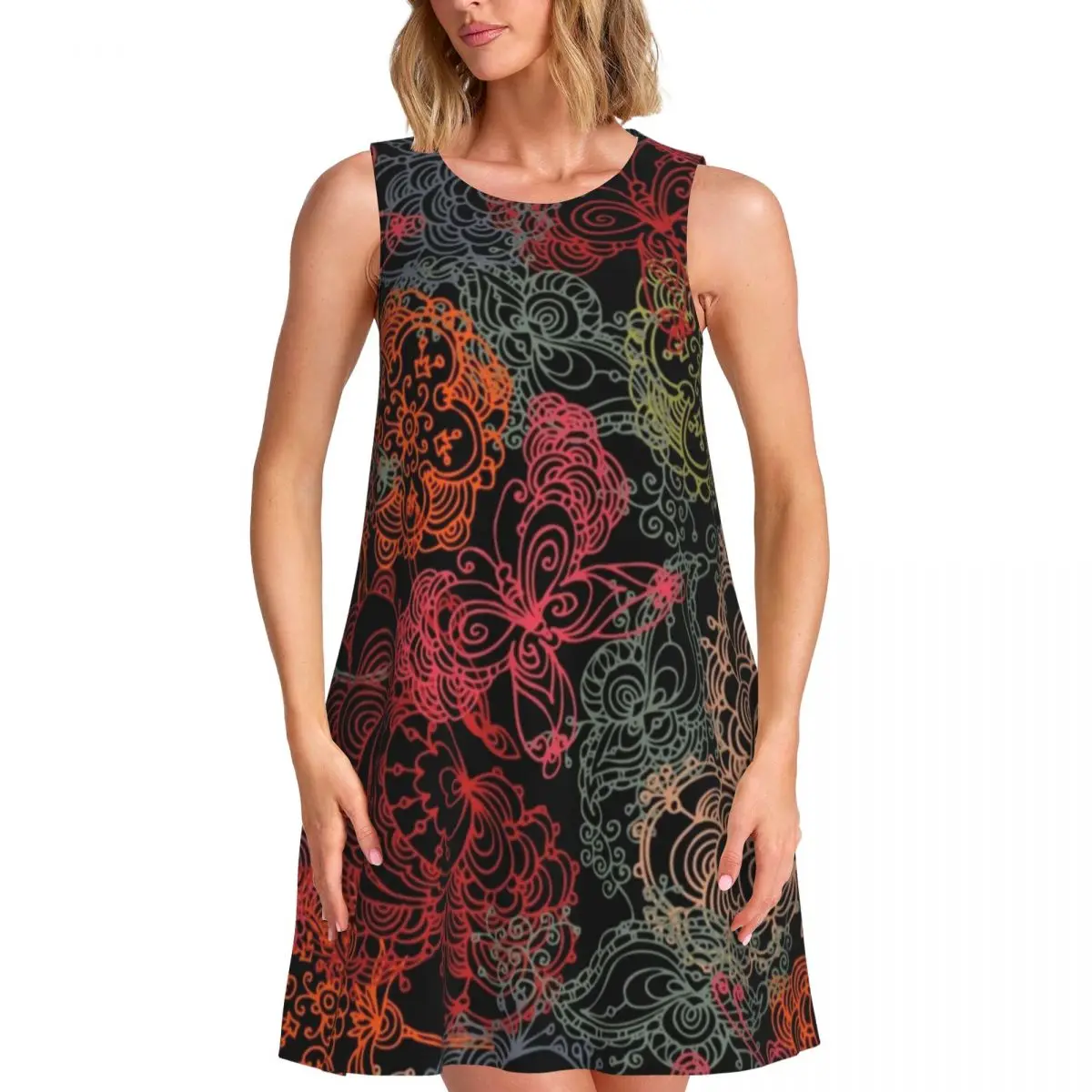 Colorful Bohemia Dress Abstract Butterfly Print Elegant Dresses Day Basic Oversized Casual Dress Cheap Female Printed Vestido