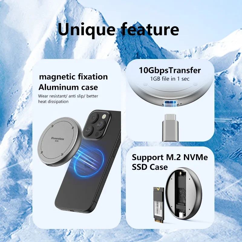 Magnetic M.2 2230 2242 NVMe SSD Enclosure Magsafe SSD Case USB C 3.2 Gen2 for iPhone ipad Pro Xbox PS5 Steam Deck Computer