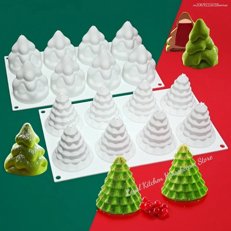 8 Holes Cream Christmas Tree Chocolate Cake Baking Tool Festival Party Biscuit Jelly Candy Silicone Mold 3D Stack Plant Ice Tray