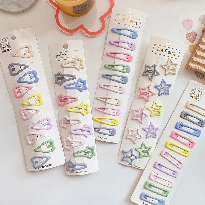 10Pcs Newborn Snap Hair Clips for Girls Hairpins Sweet Colorful Metal Barrettes for Baby Cute Children Styling Accessories