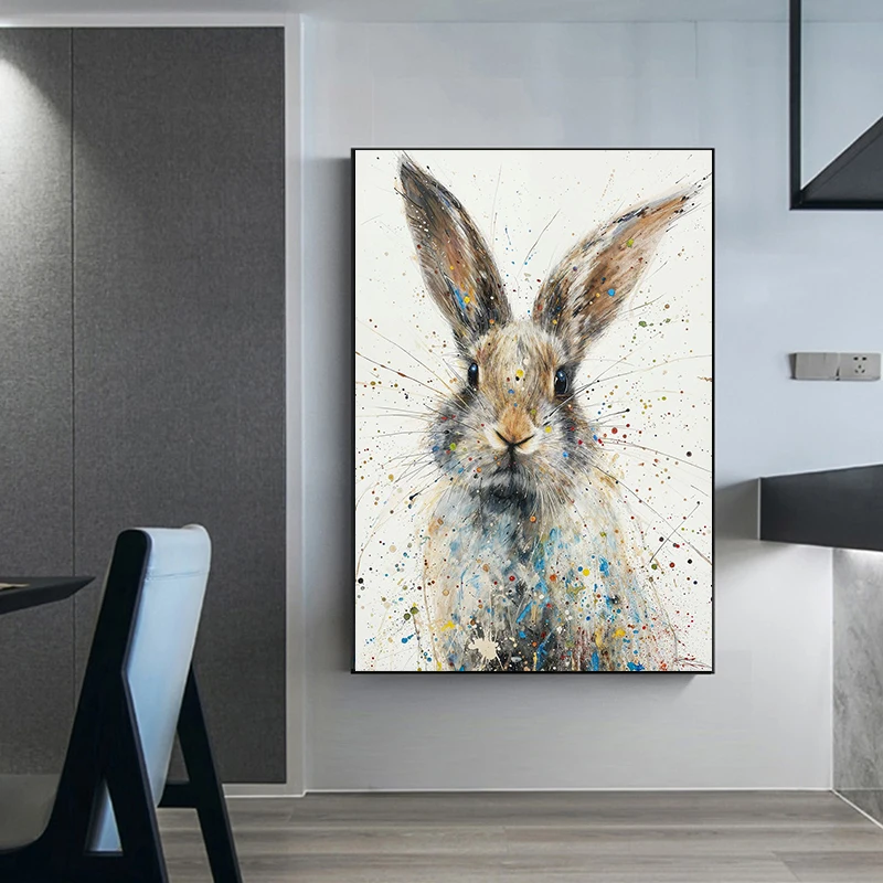 Splash-ink Wild Animals Poster Cat Fox Bear Raccoon Rabbit Prints Canvas Painting Wall Art Pictures Home Room Abstract Decor