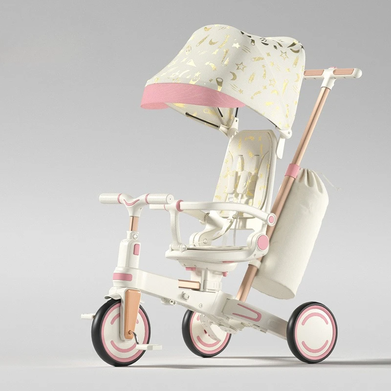 

Convertible Baby Trike Foldable Stroller PU Wheels TPR Grips 2Way Adjustable Seat High-Elasticity Canopy Lightweight Pushchair
