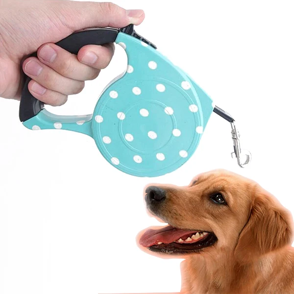 

35m Retractable Dog Leash Pet Lead With One Button Lock Comfortable Ergonomic Handle For Small To Large Dogs Blue Dot