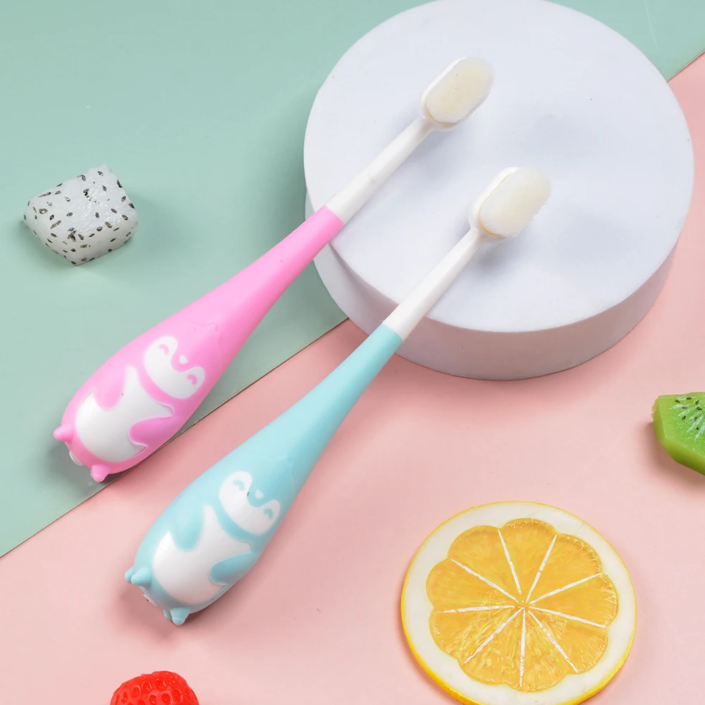 Cartoon Childrens Toothbrush Bamboo Charcoal Soft Hair Silicone Cute Penguin Cleaning Teeth Brushing Short Handle Toothbrush
