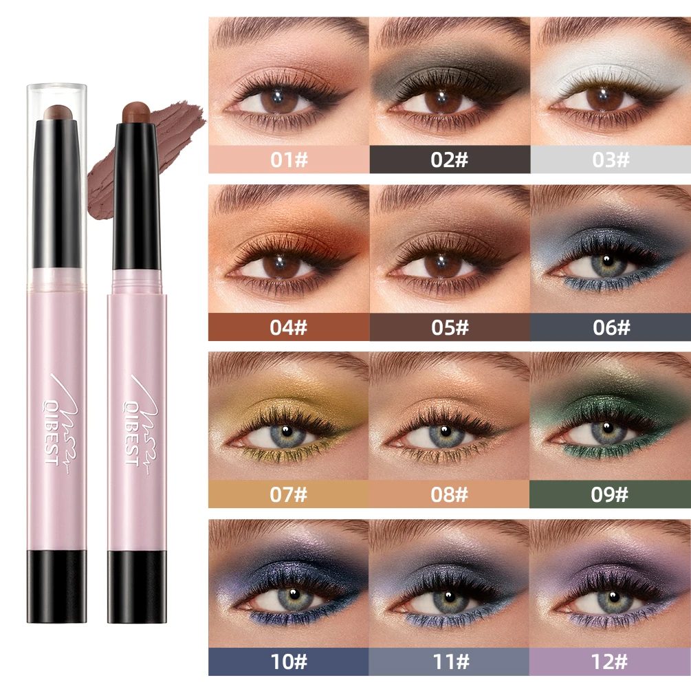 QIBEST Pearlescent Eyeshadow Eyeliner Pencil Waterproof Long Lasting Glitter Shimmer Nude Eye Shadow Stick Eyes Makeup Tools