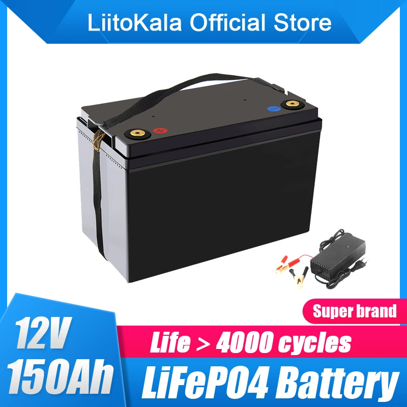 LiitoKala Lifepo4 12.8V 12V 150AH lithium battery 100A BMS for 1200W Boats Solar energy storage golf carts RV inverter 14.6V10A