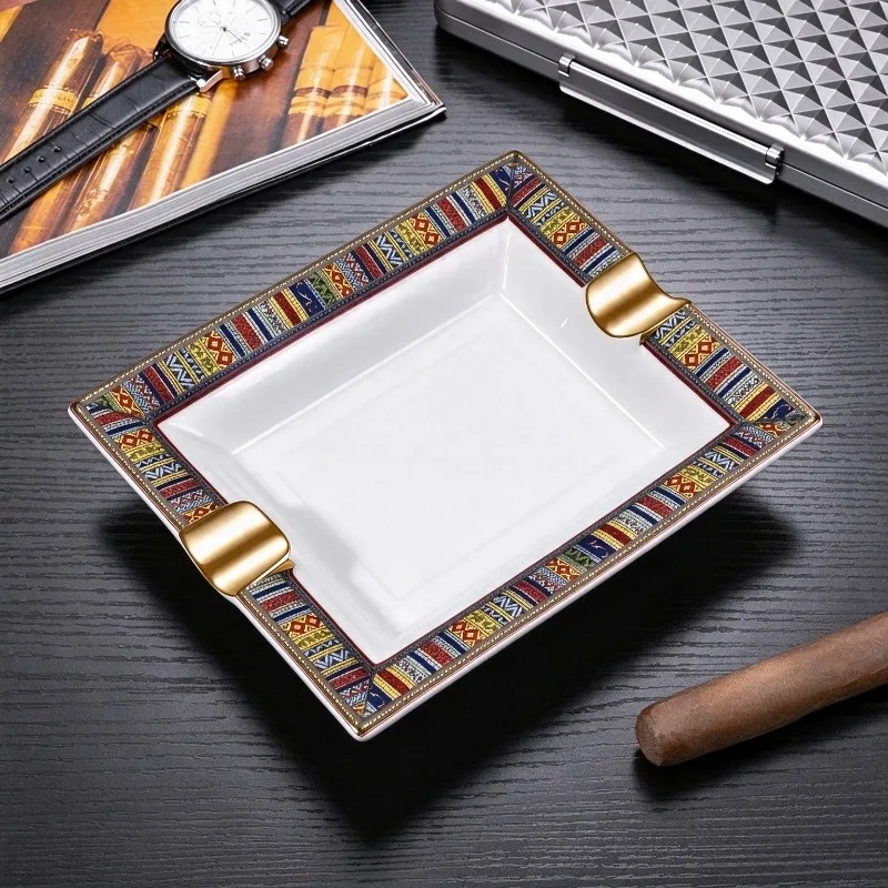 Large Ceramic Cigar Ashtray with Wide Slots European Style Decorative Gift for Living Room Office Cuban Cigars