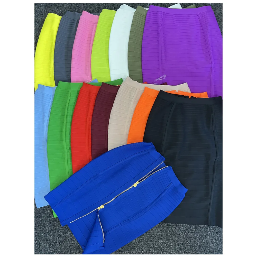 16 Colors 58CM Length XL XXL Bandage Skirt Women Elegant Knee Length Elastic Rib Pencil Skirts Ladies Office Formal High Street