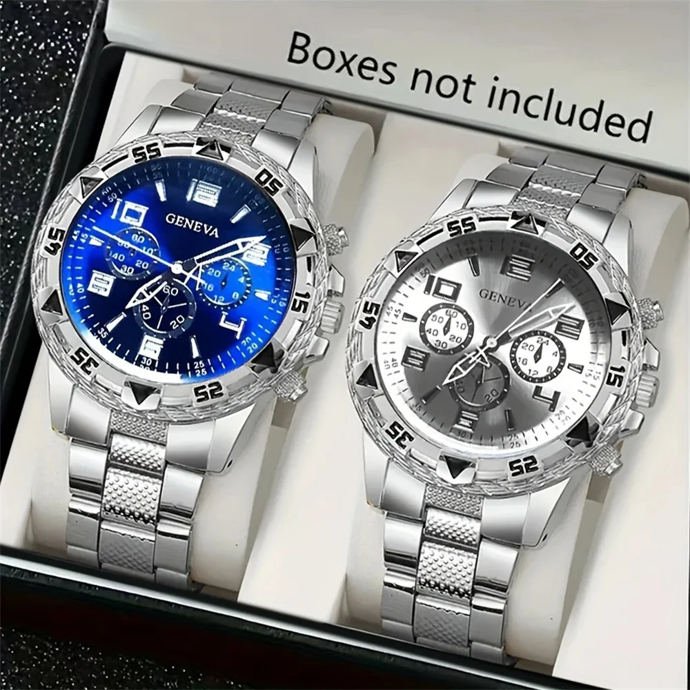 2pcs/set Men Business Watches Fashion Arabic Dial Steel Band Male's Quartz Watch Set (Without Box）