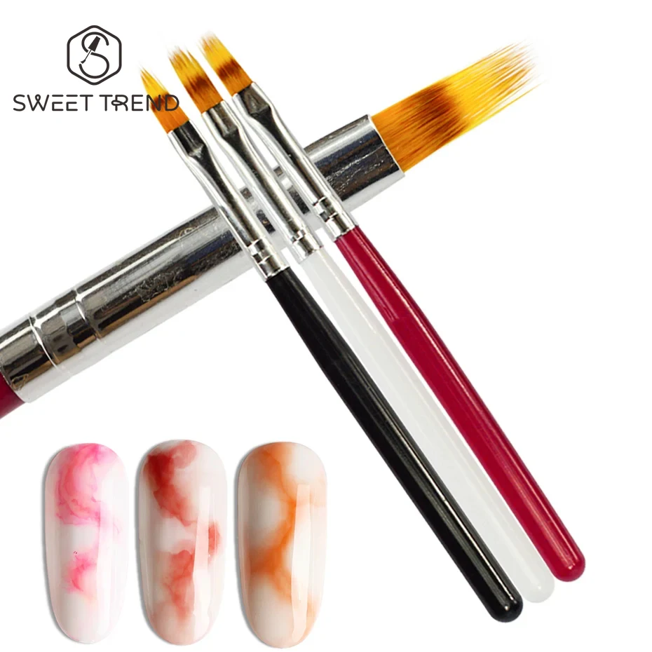 1 pçs escova de unhas caneta uv gel gradiente flor pintura da arte do prego punho madeira cabelo náilon preto branco vermelho desenhar manicure ferramenta do prego ji285