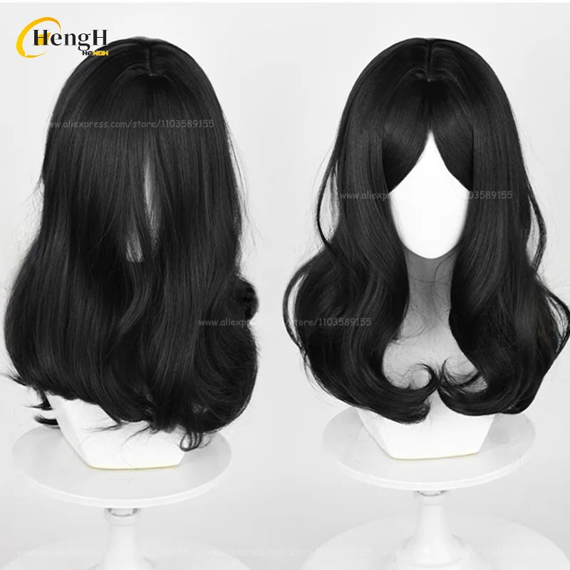 متوفر في المخزون أنيمي فطيرة الاصبع الشعر الاصطناعية 50 سنتيمتر شعر أسود مجعد مقاومة للحرارة الشعر هالوين حفلة تأثيري أنيمي الباروكات + غطاء شعر مستعار #2