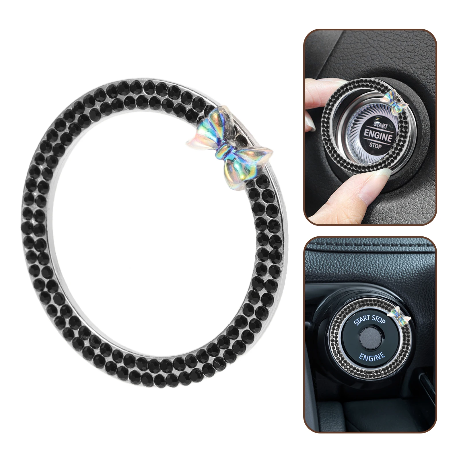 

Luxury Rhinestone Push Start Button Cover Bowknot Decor Glass Universal Ignition Knob Ring Car Interior Decoration Start Button