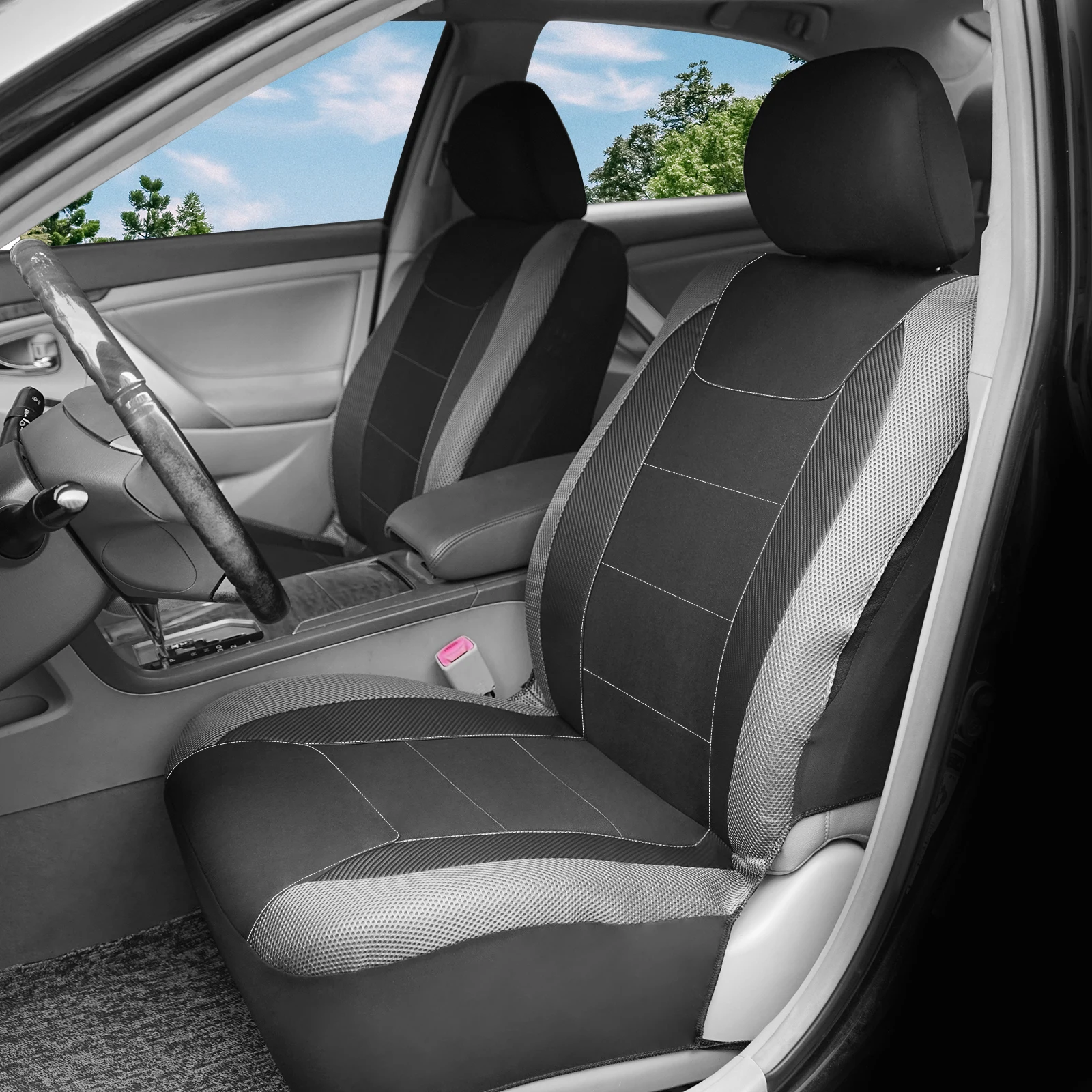2Pcs Car Seat Covers Front Only Multi Color Breathable Mesh Fabric Sport Style Auto Seat Protector