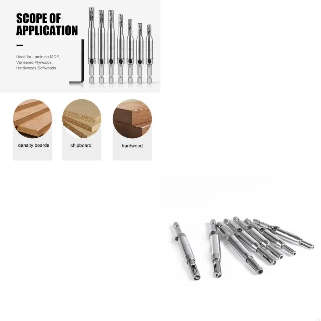 

7Pcs Door Cabinet Window Hole Puncher Jig Guide Locating Cutter Woodworking