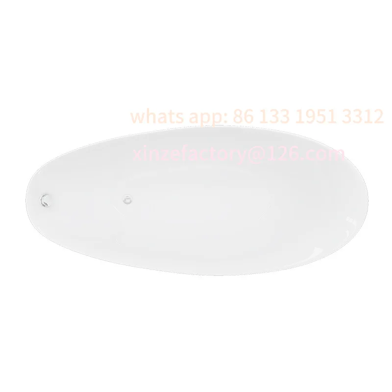 Akrylowa wanna z możliwością personalizacji, pełnowymiarowa, hotelowa, domowa, z pełnymi falbanami, wolnostojąca, dla dorosłych, w kształcie półksiężyca.