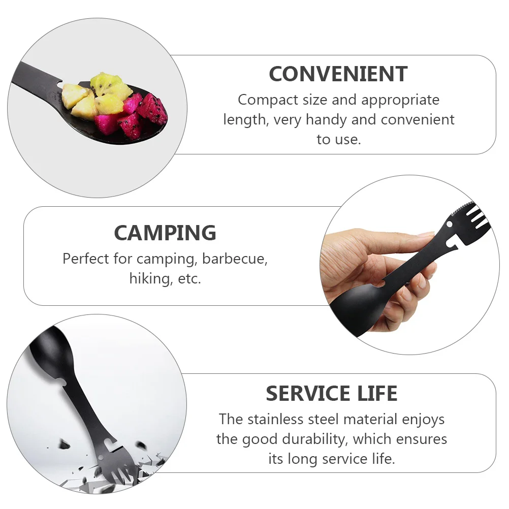 

2pcs Multifunctional Tableware Stainless Steel Portable Travel Utensils Outdoor Camping Cutlery Fork Spoon Bottle Opener