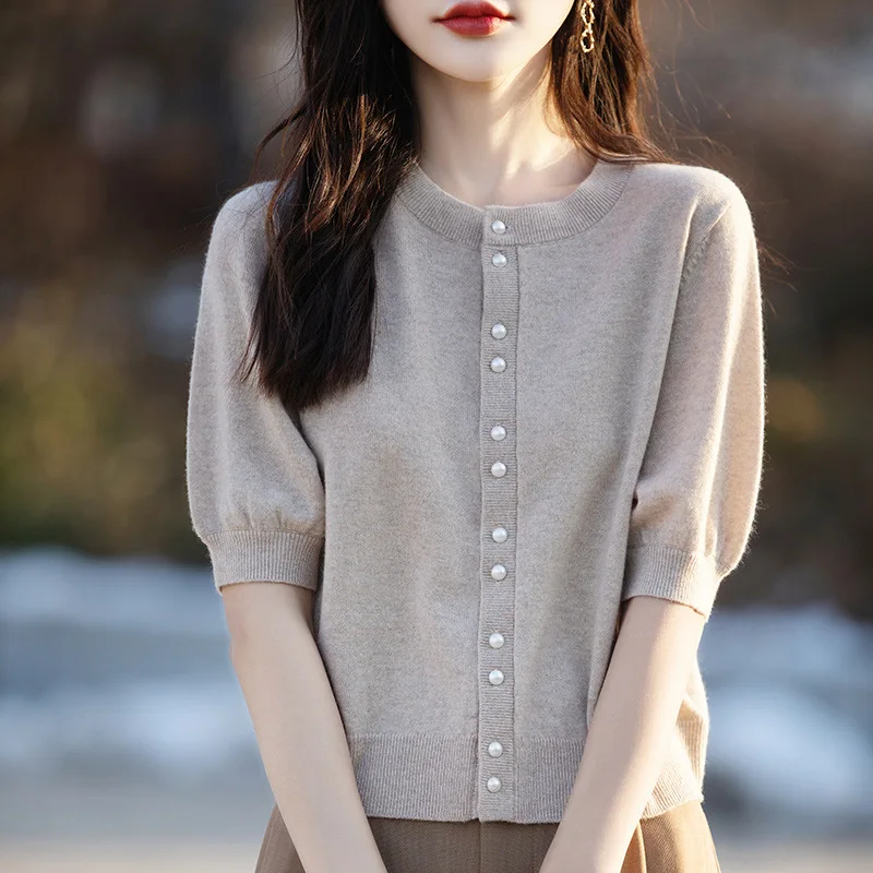 

Women Cardigans Single Breasted Thin Short Sleeve Spring Summer Loose Korean Fashion Sweaters O-neck Knitted Buttons Caedigans