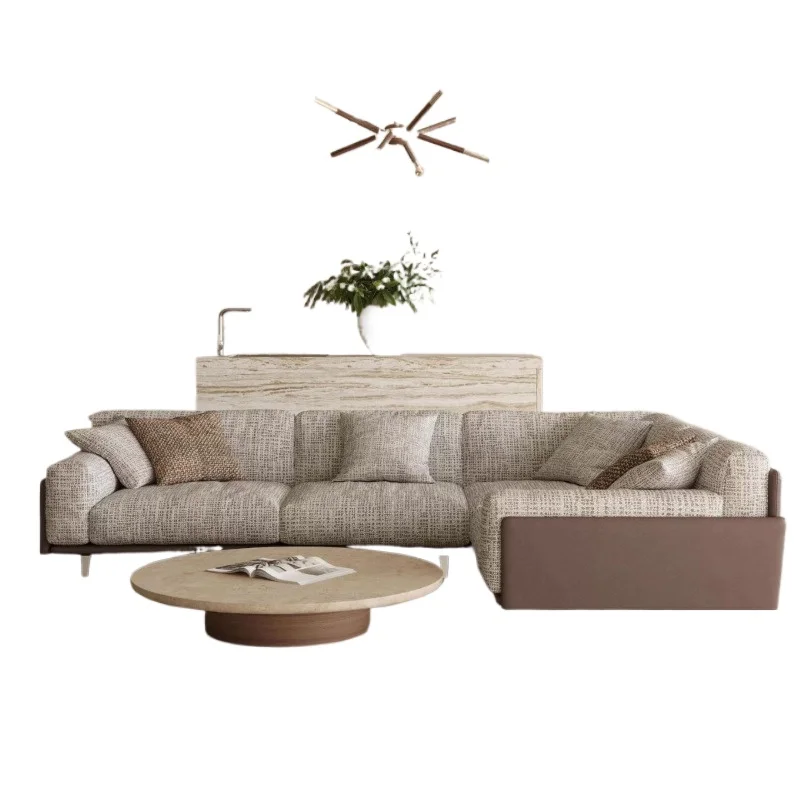 Fabric sofa, villa living room Italian minimalist imported cotton and linen straight row down sofa