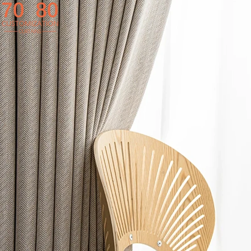 

Cotton and Linen Japanese Milk Tea Color W Pattern Jacquard Thickened Blackout Curtains for Living Room Bedroom Balcony Custom