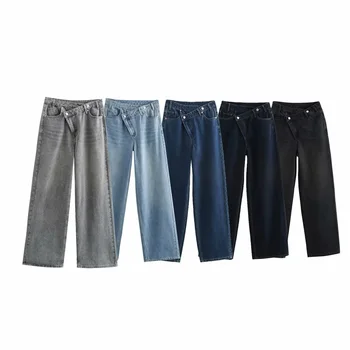 Tangada 2025 mulheres azul casual calças jeans bolso feminino calças jeans 4m0130