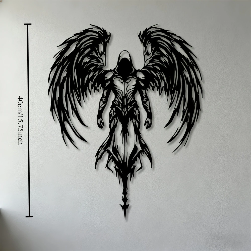 CIFBUY Gothic Angel Metal Wall Art 2D Flat Iron Sign Winged Hanging Decor for Living Room Bedroom Office Game Room Studio Rustic