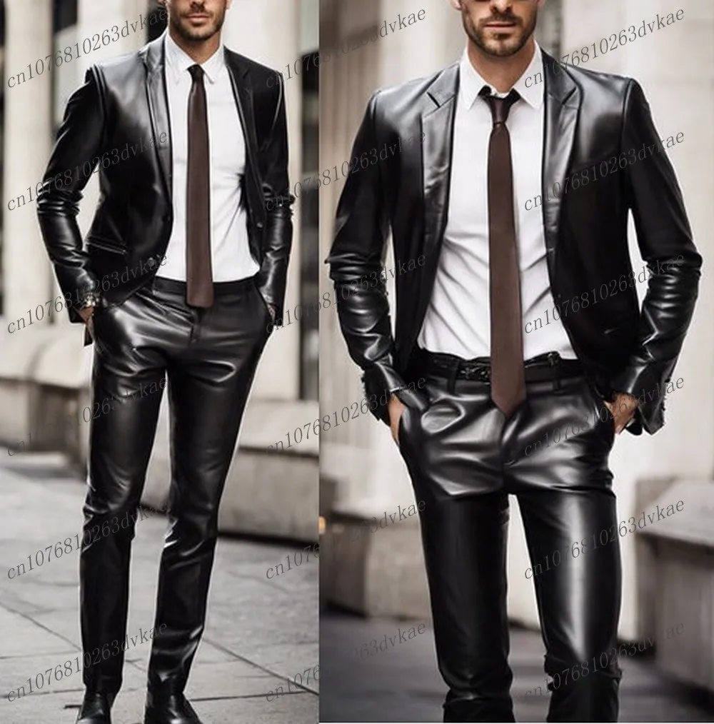 

Блестящий атласный черный мужской костюм для вечеринки, выпускного вечера, особых случаев, деловой жених, жених, свадебные мужские смокинги, комплект из 2 предметов, блейзер, брюки