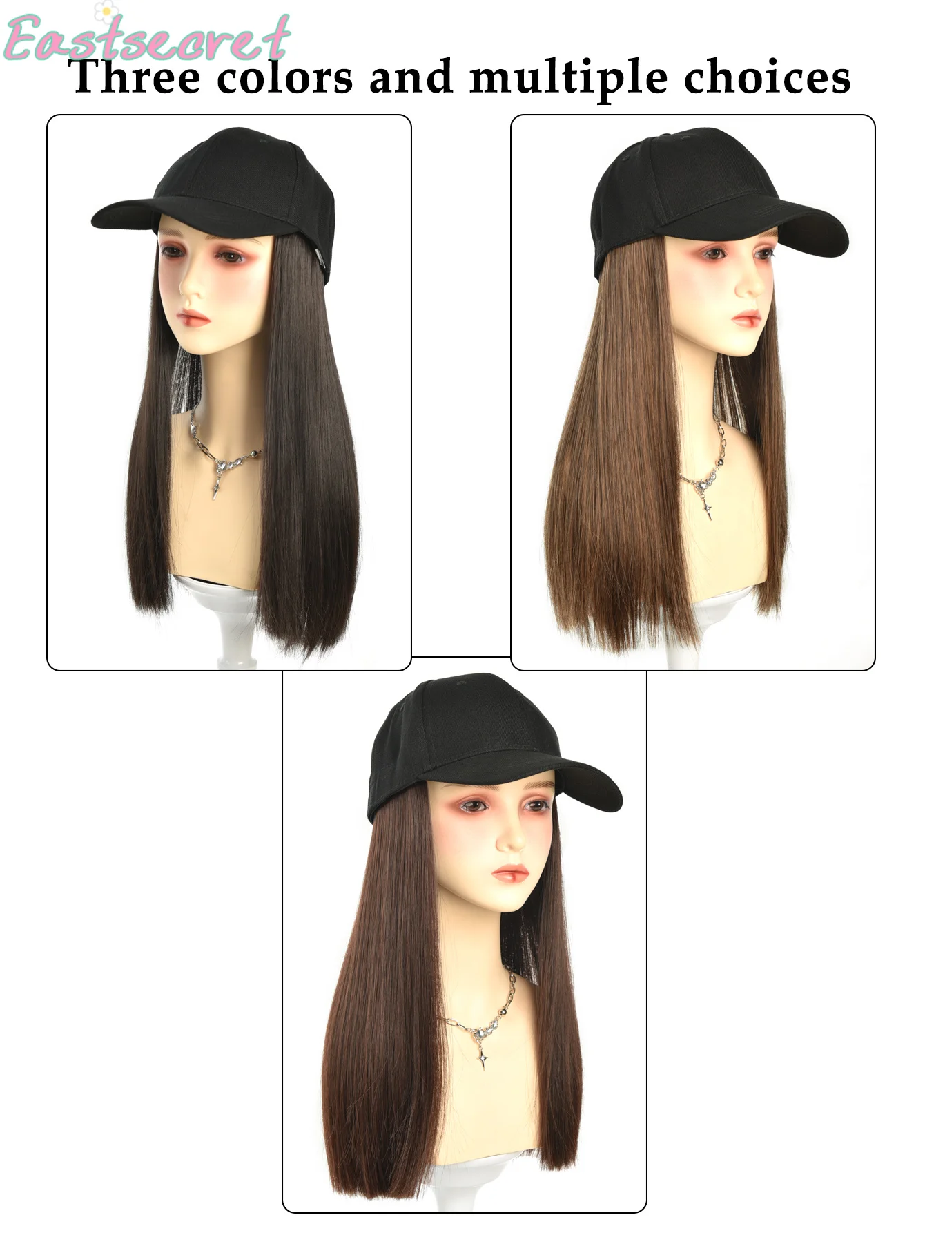 EAST Synthesis Wig Baseball Cap For Women Adjustable Clavicle Hair Extensions Long And Smooth wig Hair Cap For Girls