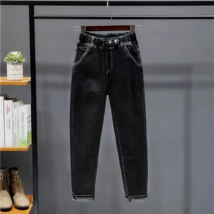 Plus Size Elastic Waist Jeans Female Elastic Thigh Thick Ass  New High Waist Harun Pants Baggy Jeans  Cargo N23020401Y40