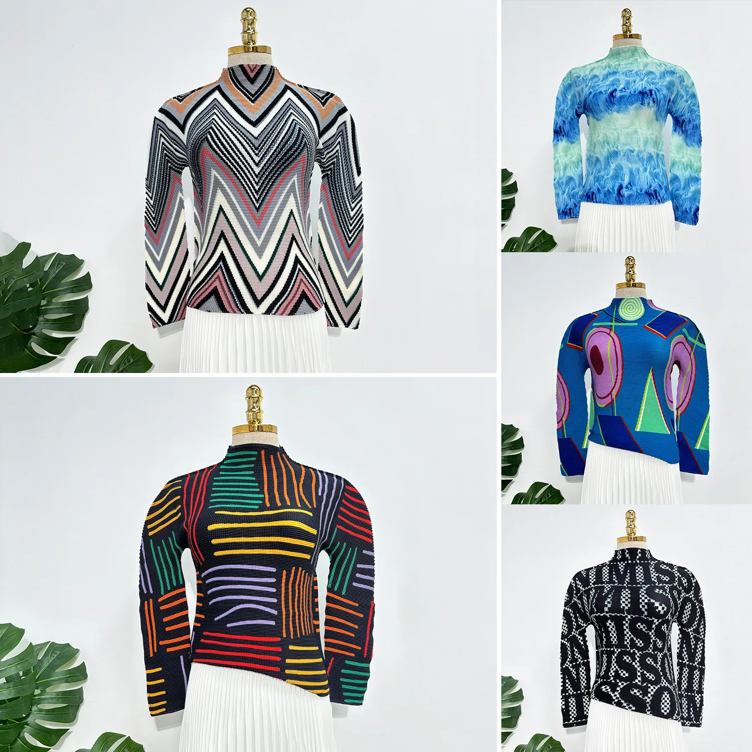 

Miyake Pleated 2025 New Autumn and Winter Casual Printed Blouse Temperament Trend Wind Pullover with Long-sleeved Lining Pleats