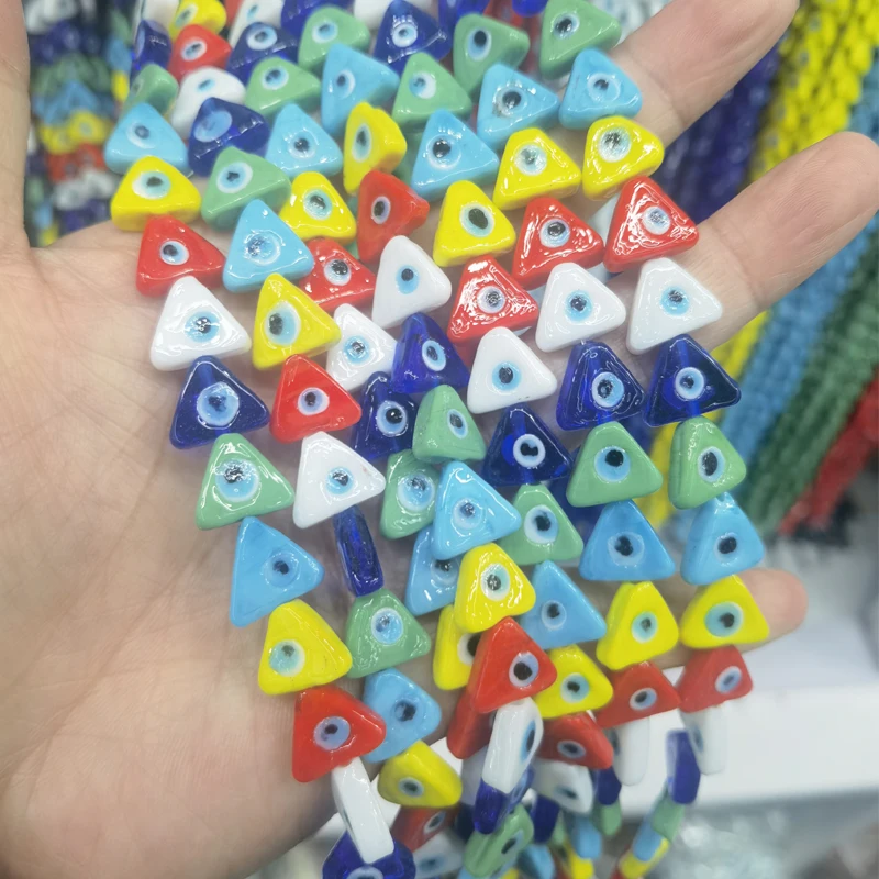 10pcs 11x13mm Triangular Shape Evil Eye Lampwork Beads For Jewelry Making DIY Loose Spacer Murano Glass Bead Bracelet Necklace