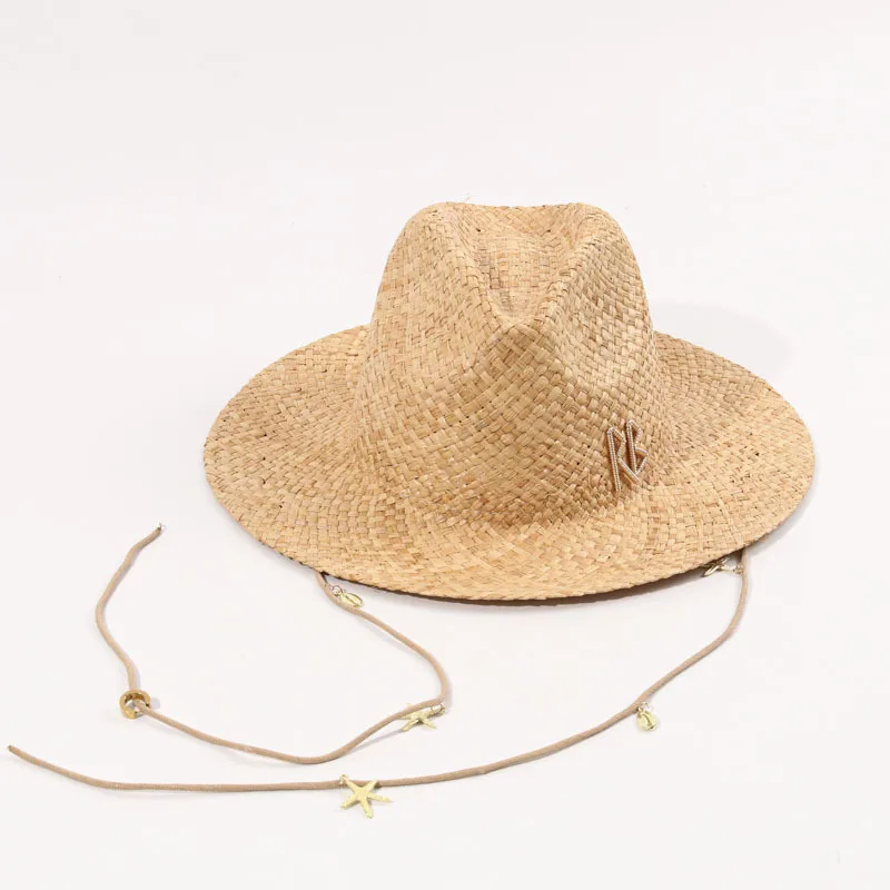 RB Design Russia Sun Straw Hat with Shell Rope, Rafia Beach Cap, Cross Border Straw Hat