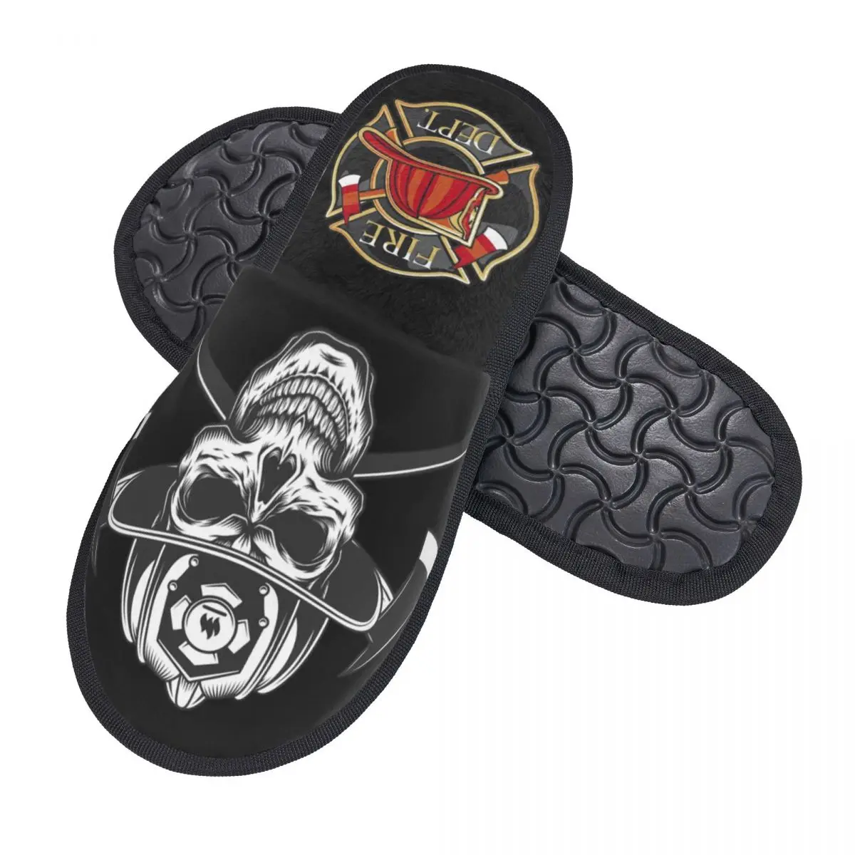 Red Fire Department Badge Men Women Furry slippers,firefighter Leisure pantoufle homme Home slippers