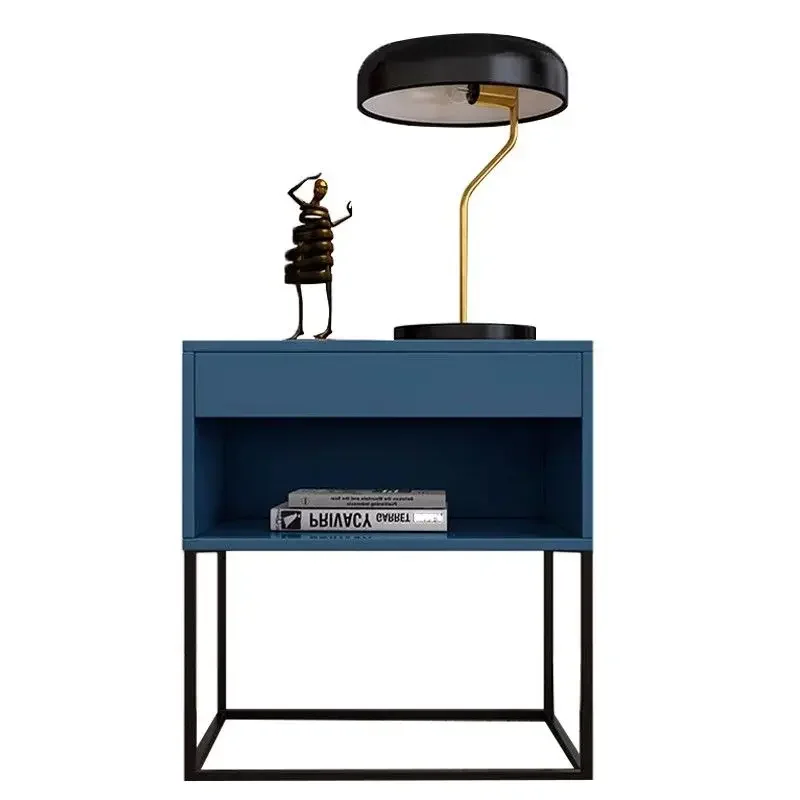 Nightstand - Leather-Wrapped Drawers with Metal Legs, Instant Setup Bedside Console