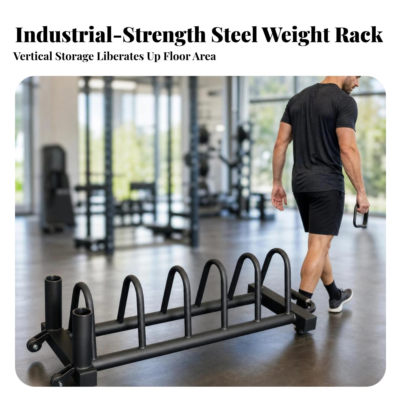 Barbell Plate Rack Mobile Weight Plate Organizer Barbell Holder with Wheels Portable Wheeled for Fitness Enthusiasts, Home Gym