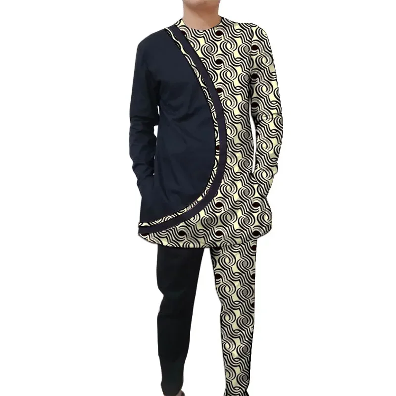 

Dashiki African Ethnic Men's Long-Sleeved T-Shirt Trousers Suit Personality Printed Top Noble Wedding Banquet Activity Dress