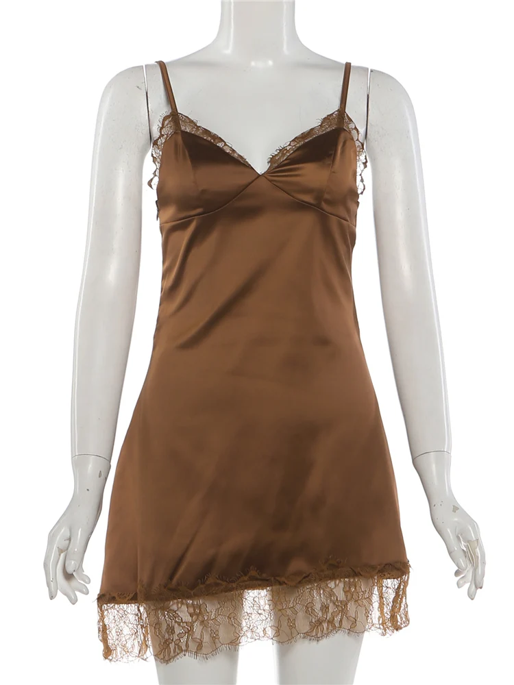 시스터린다 브이넥 새틴 드레스 여성 섹시 메쉬 패치워크 민소매 스트레치 백리스 클럽웨어 슬림 생일 파티 미니 바디콘