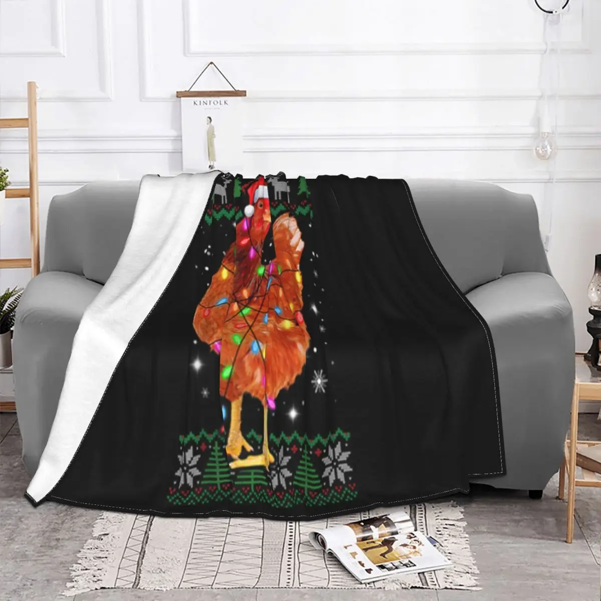 Hot Mens Chicken Santa Lights Xmas Ugly Christmas Cute Gifts Slim Fit Woman Surprise Throw Blanket