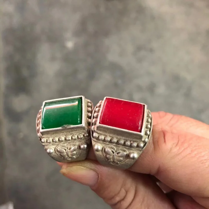 Vintage Tibetan Silver Inlaid Men's Adjustable Green Jade 3 Vintage Tibetan Silver Inlaid Men's Adjustable Green Jade