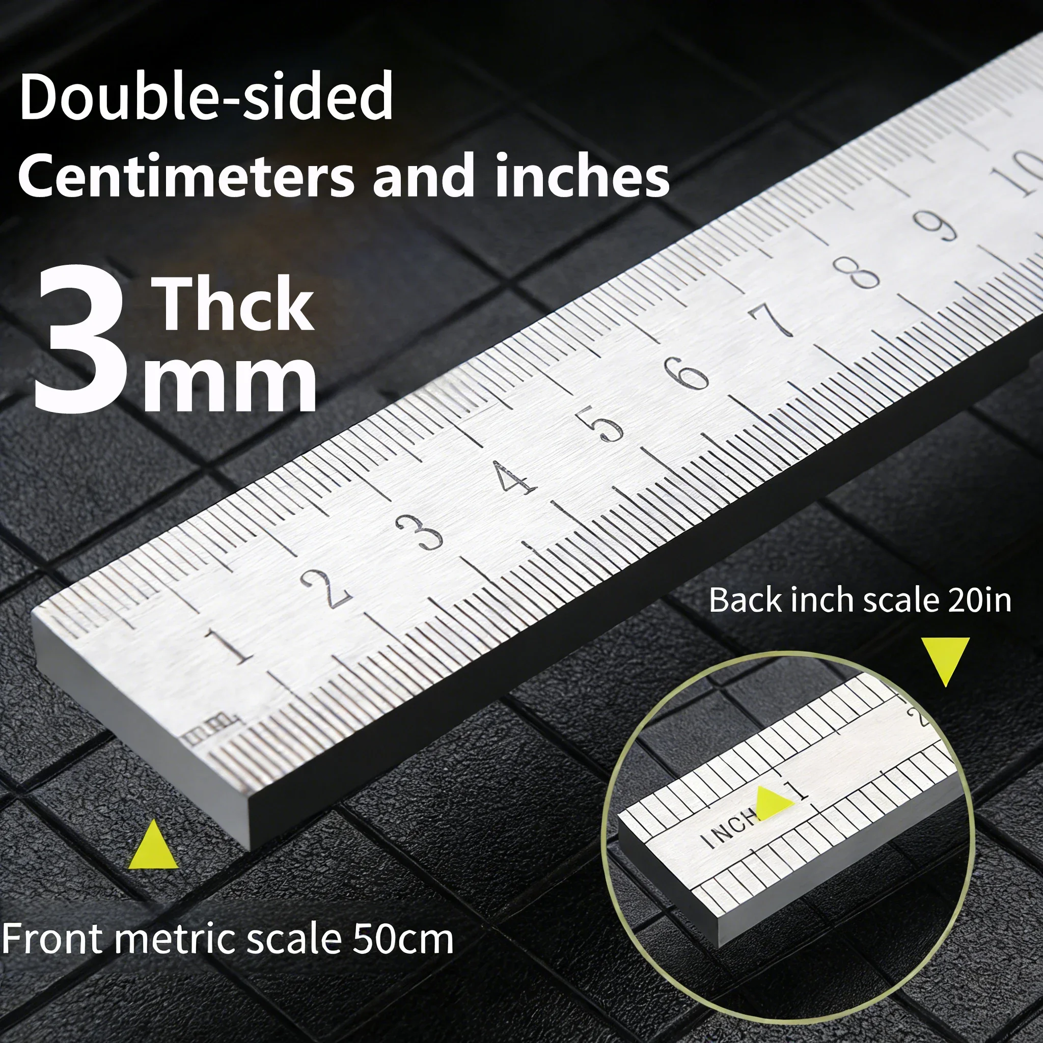 50cm Longquan Steel Ruler | Quenched Stainless Steel Car Window Breaker | Industrial Grade Measuring Tool