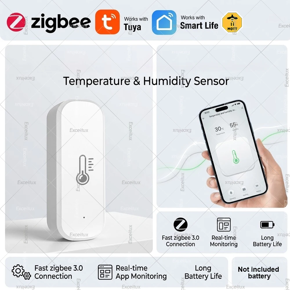 Zigbee 3.0 temperatuur- en vochtigheidssensor binnenthermometer hygrometer monitoring werkt met Home Assistant Alexa Google Home