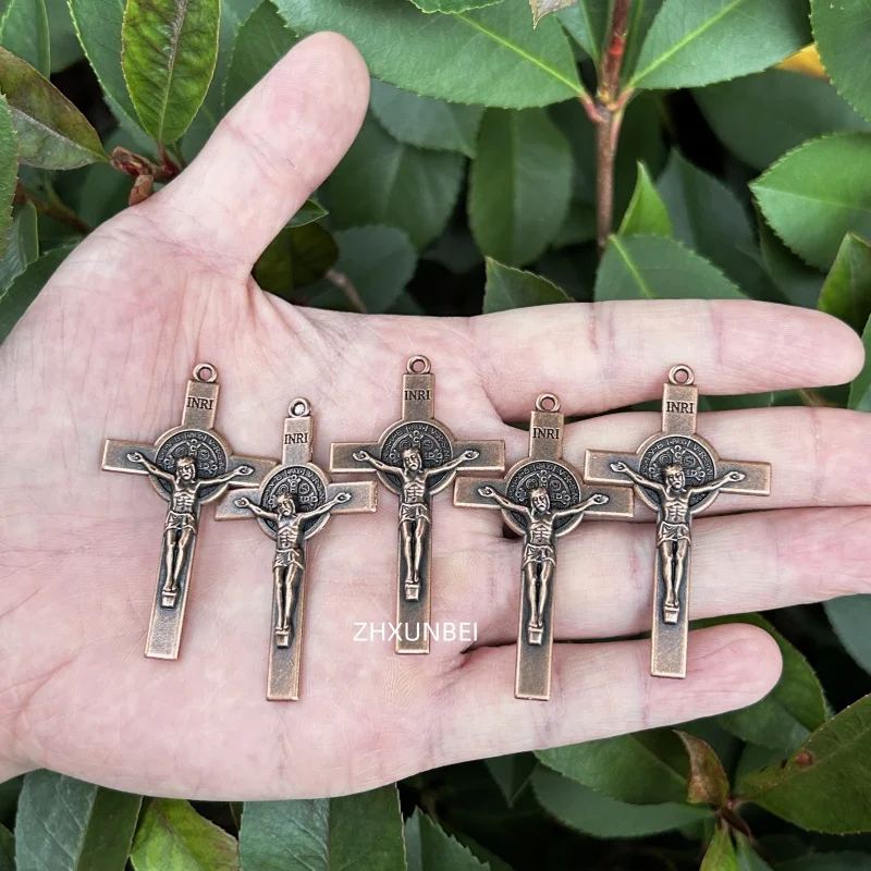 5 Sets Antique Bronze Crucifix and Centerpiece DIY Religious Catholic Jesus Rosary Necklace San Benito Rosaries Cross Pendant