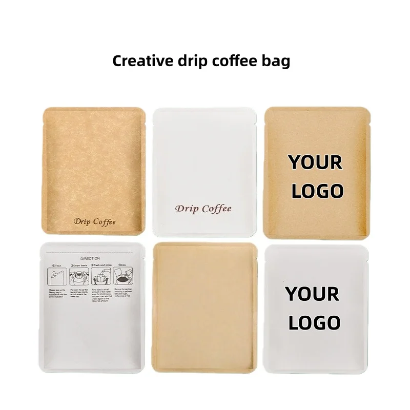 【Logo Custom】100Pcs Customized Kraft Paper Coffee Powder Hanging Ear Packaging Bags, Small Batch Customization Factory