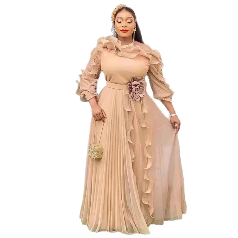 

Plus Size Evening Dresses for Women African Luxury Solid Gown Elegant Wedding Party Long Dress Ankara Ladies Clothing Outfits