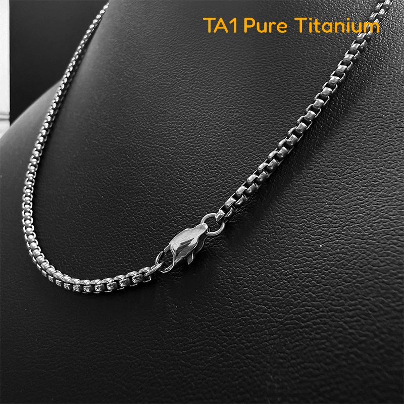 

NEW 2.4mm TA1 Pure Titanium Square Rolo Chain Necklaces For Women Men Accessories 40-90cm Long Chains Round Box Jewelry Necklace