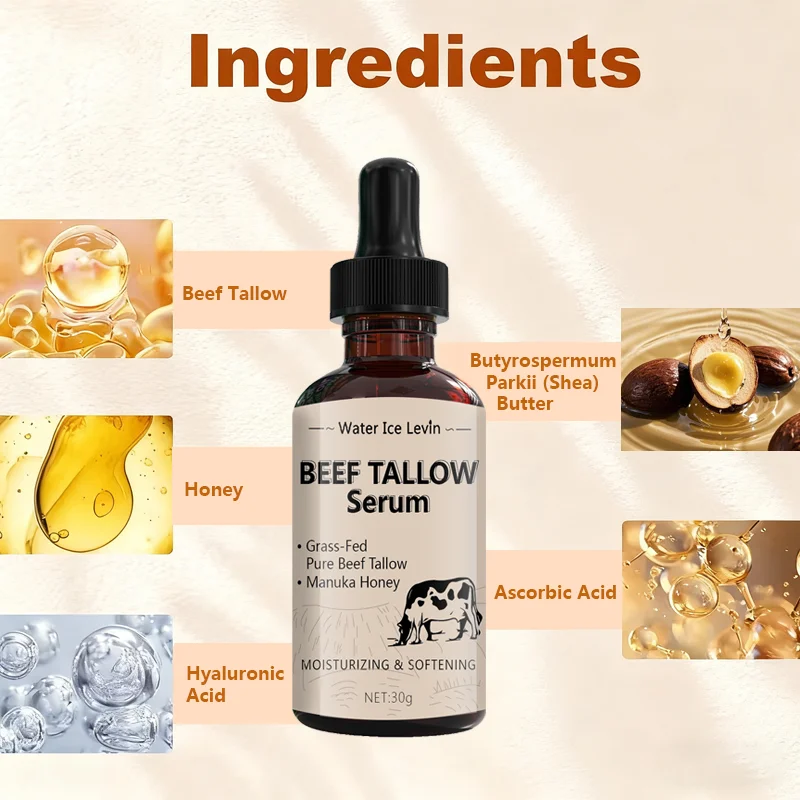 Beef Tallow Serum with Manuka Honey & Hyaluronic Acid - Moisturizing, Firming & Non-Greasy Face Serum for All Skin Types