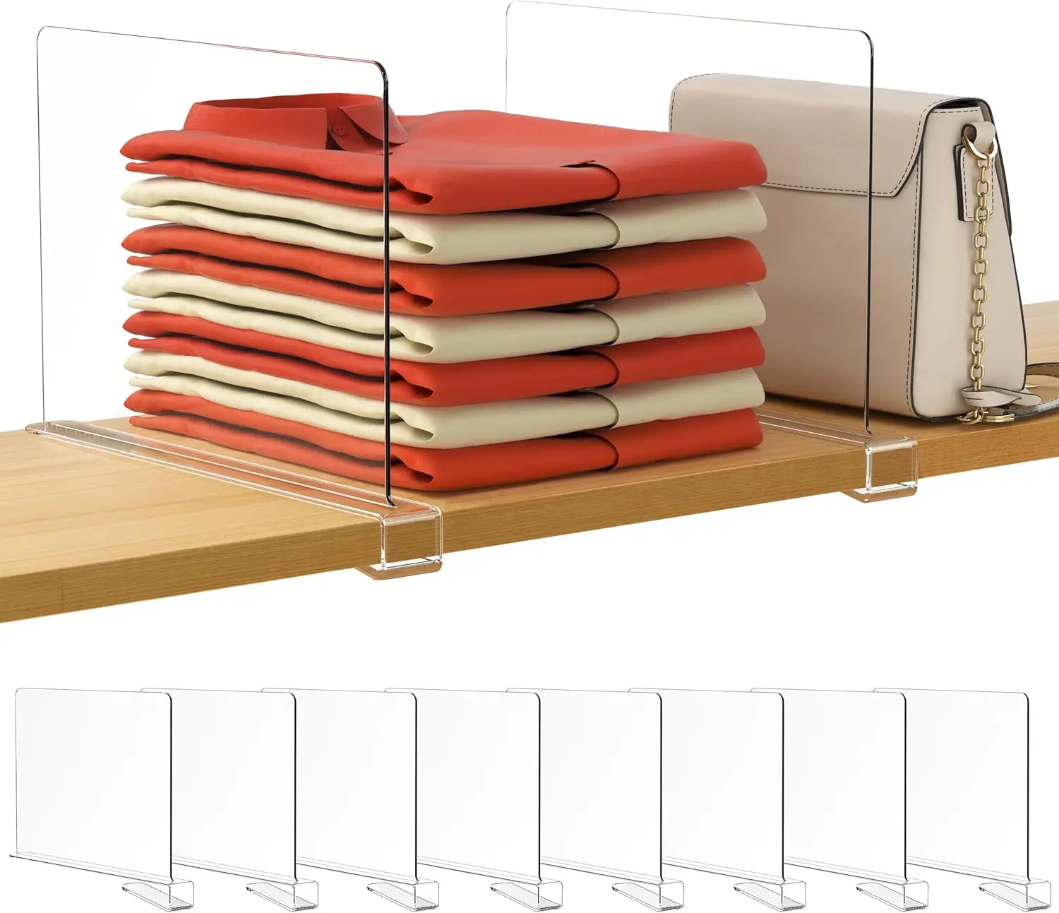 8 Pcs Clear Shelf Dividers, Closet & Handbag Organizer, Ideal for Bedroom & Kitchen Storage