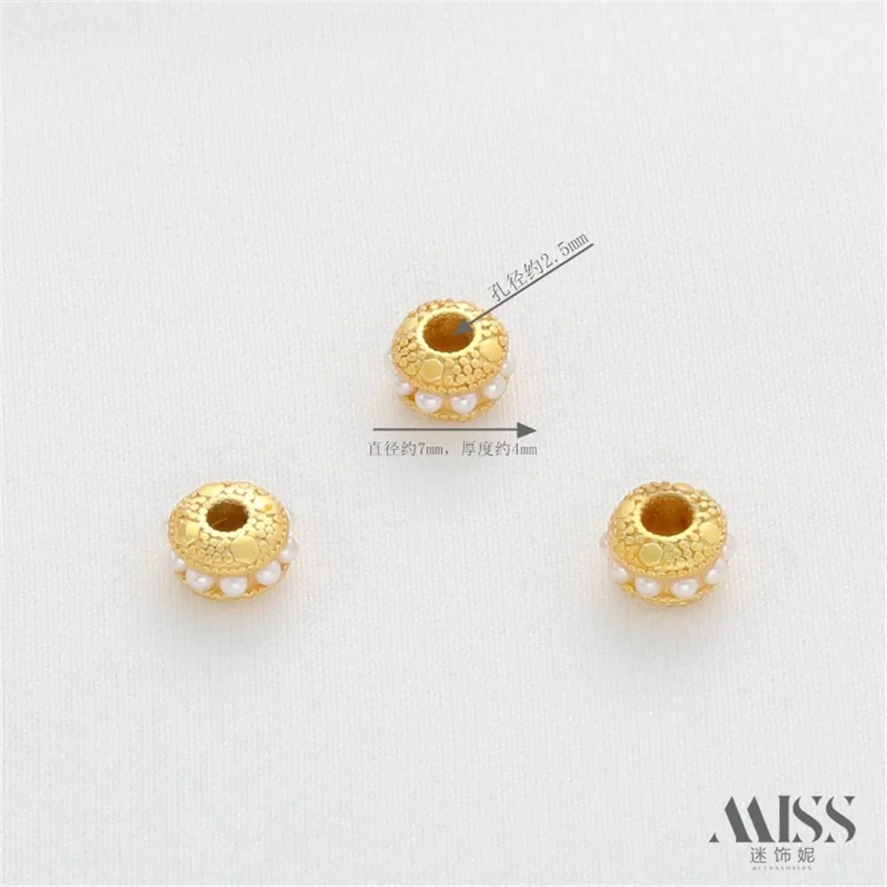 

18K Gold Color Matte Gold Inlaid Bead Running Ring Circle Wheel Large Hole Bead Spacer DIY Pearl Bracelet Jewelry Accessories