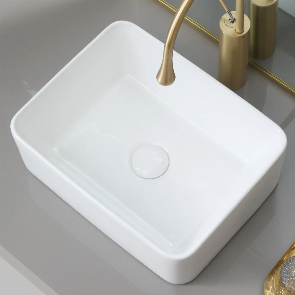 

Vessel Bathroom Sink Basin in White Ceramic Single Basin Ceramic Farmhouse Kitchen Sink with Basket Strainer Vessel Sink Rectang