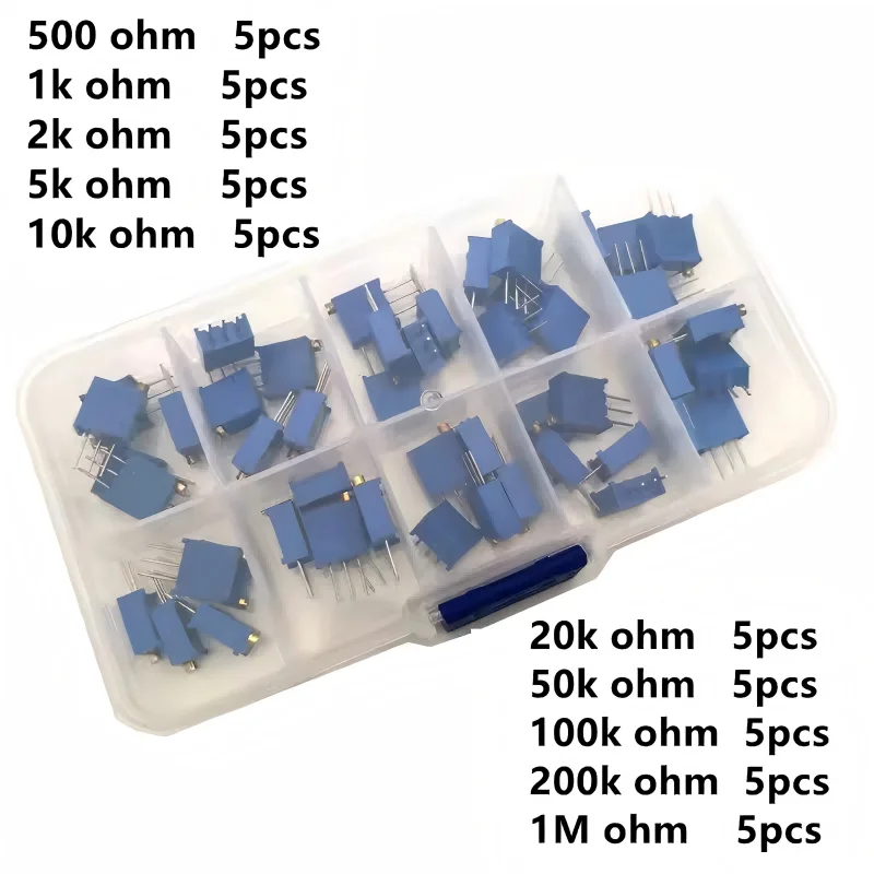 

50pcs/Box 3296W Multiturn Trimmer Potentiometer Kit High Precision 3296 Variable Resistor With Free Box electronic Diy Kit